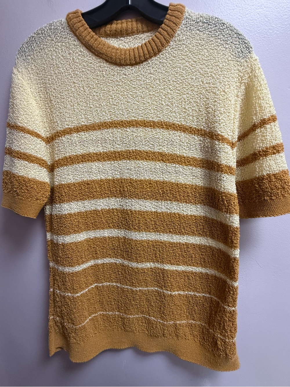 EUVC Authentic Vintage Short-Sleeve Crew Neck Sweater in Mustard Yellow + Cream